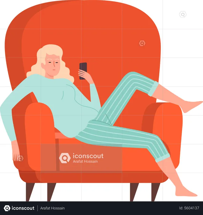 Woman relaxing on sofa while using mobile  Illustration