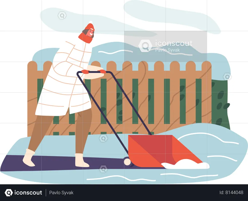 Woman Remove Snow  Illustration