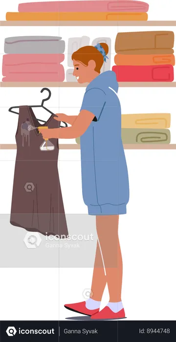 Woman removes stains from her dress  Illustration