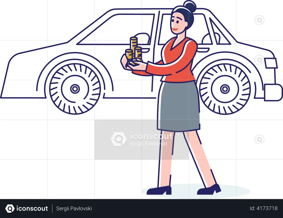 Woman renting a car  Illustration