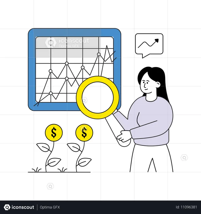 Woman research on Return On Investment  Illustration