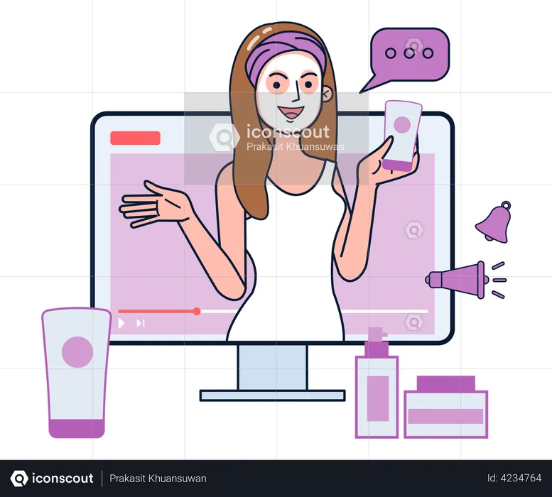 Woman reviewing a cosmetic product  Illustration
