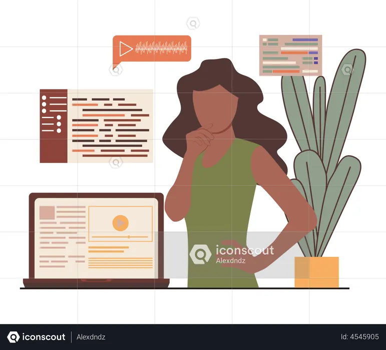 Woman reviewing website  Illustration