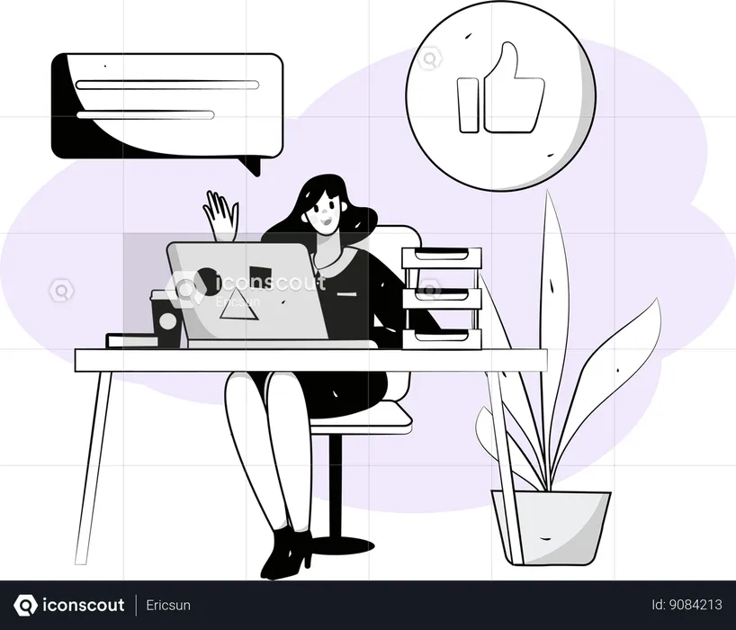 Woman reviews at social media post  Illustration