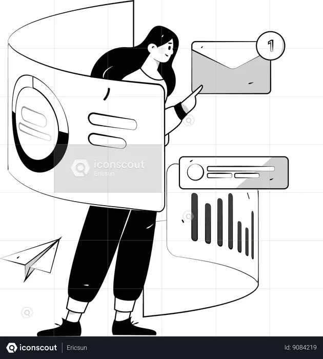 Woman reviews at unread mails  Illustration