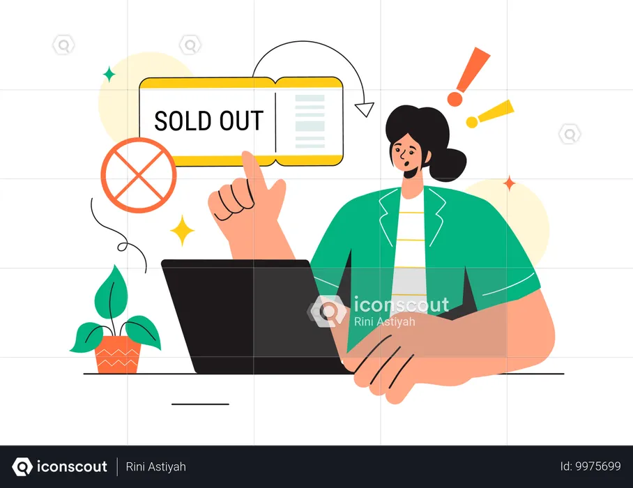 Woman reviews special offer which indicates product is sold  Illustration