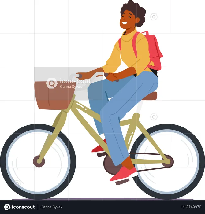 Woman Rides Bicycle  Illustration