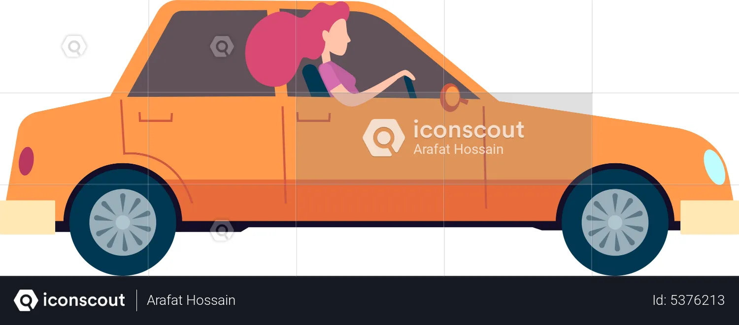 Woman riding car  Illustration