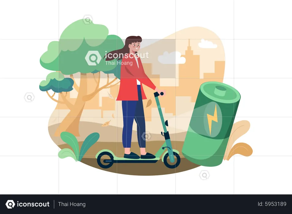 Woman Riding Electronic Vehicle Scooter  Illustration
