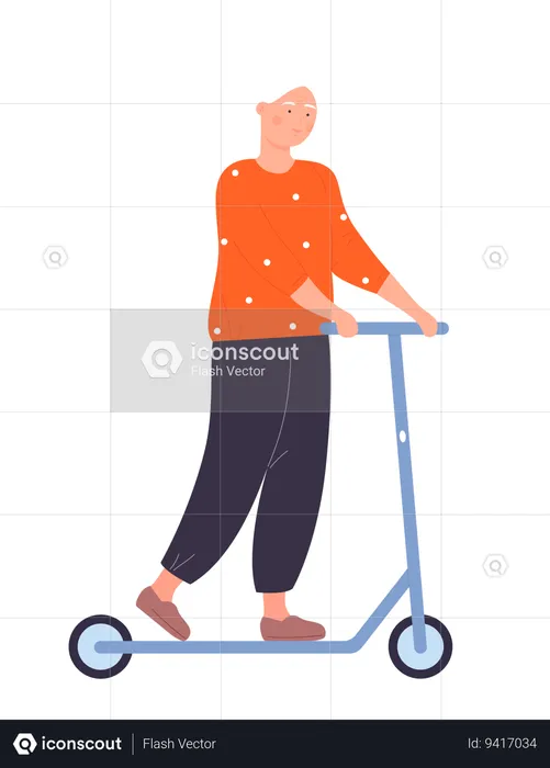 Woman riding kick scooter  Illustration