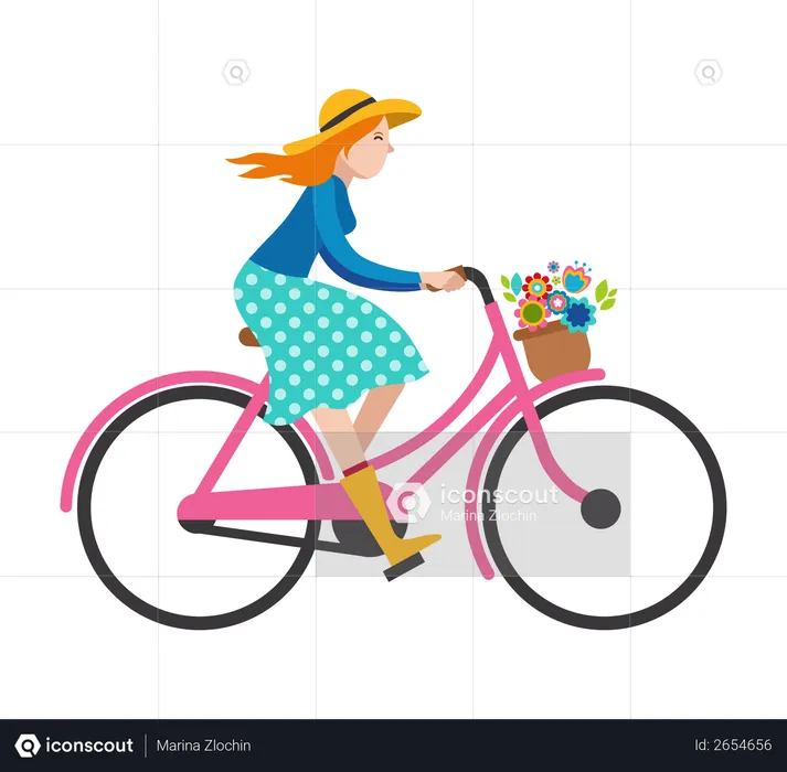 Woman riding on bicycle  Illustration