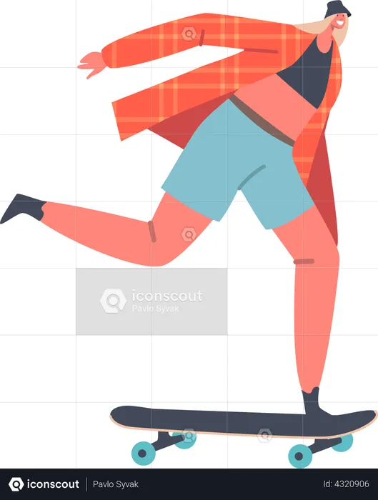 Woman Riding on Skateboard Training Extreme Stunts  Illustration