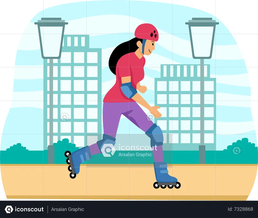 Woman riding roller skater  Illustration