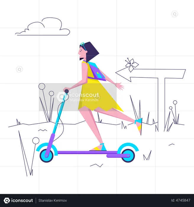 Woman riding scooter  Illustration