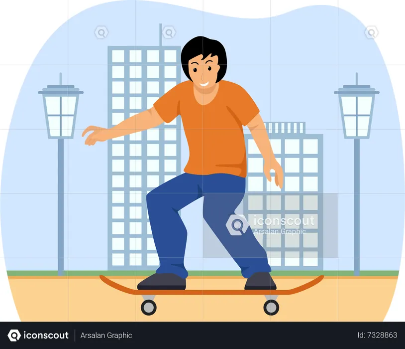 Woman riding skateboarding  Illustration