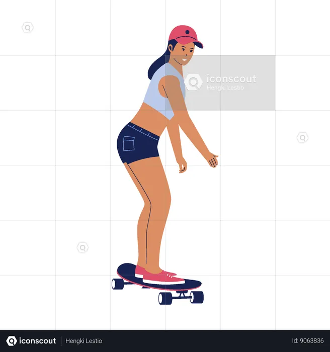 Woman riding skateboards  Illustration