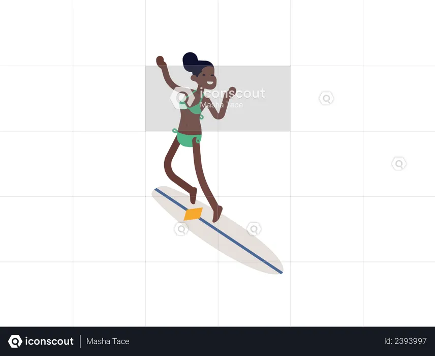 Woman riding surfing board  Illustration
