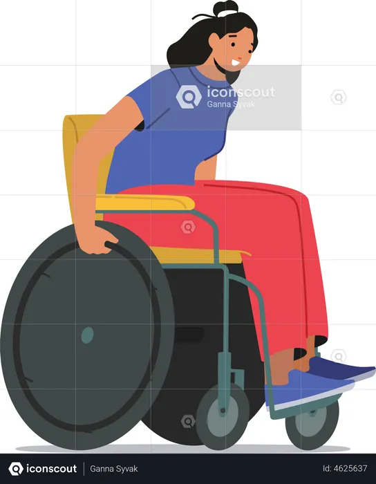 Woman Riding Wheelchair during Marathon Competition  Illustration