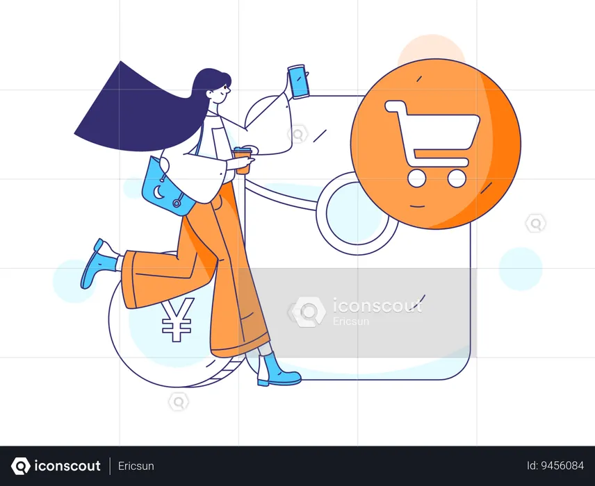 Woman running for shopping  Illustration