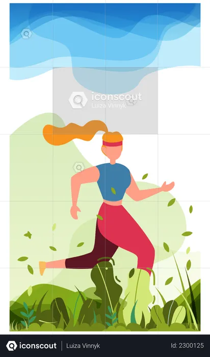 Woman running in park  Illustration