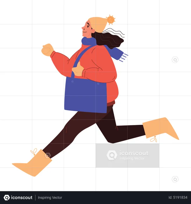 Woman running in winter clothes  Illustration