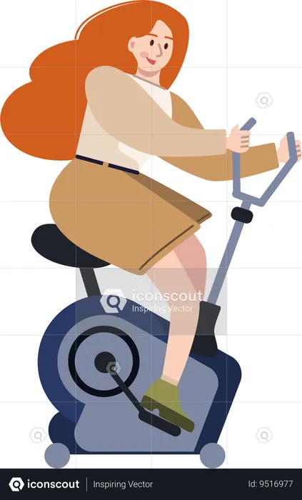 Woman running on gym cycle  Illustration