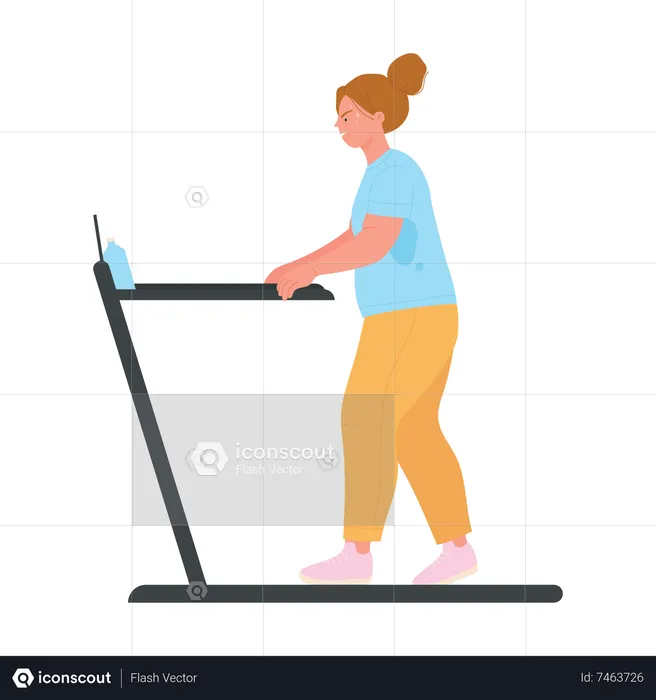 Woman running on treadmill for streamline body  Illustration
