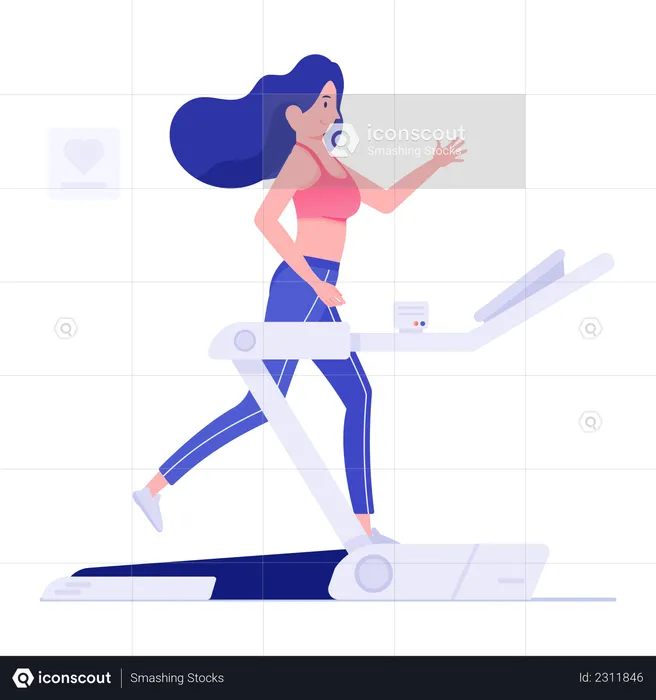 Woman running on treadmill  Illustration