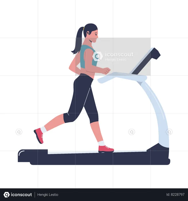 Woman running on treadmill  Illustration