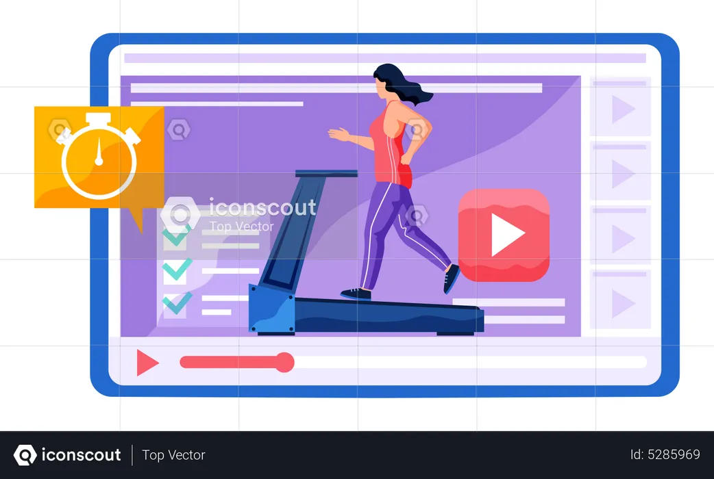 Woman running on treadmill  Illustration