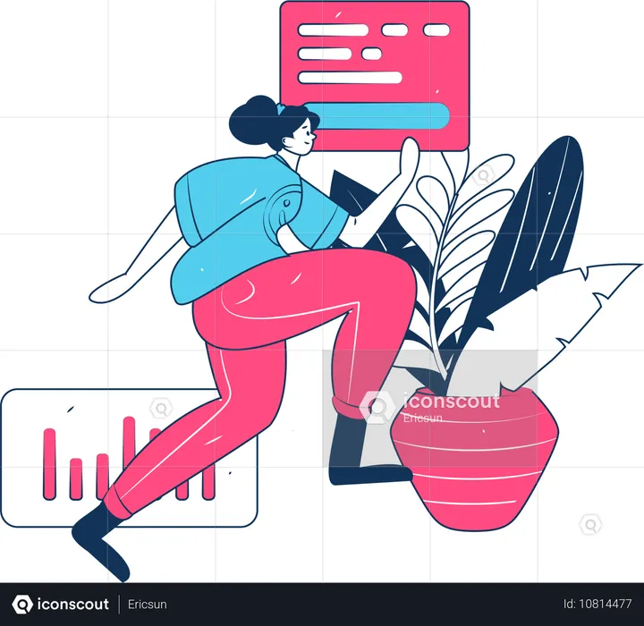 Woman running to track fitness data  Illustration