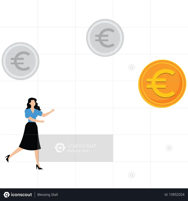 Woman running towards euro  Illustration