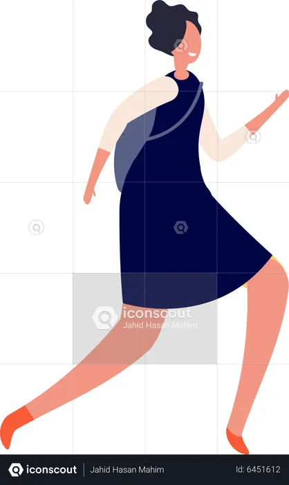 Woman Running With Hand Bag  Illustration
