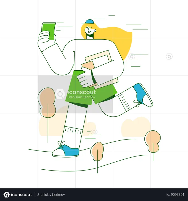 Woman runs with task list  Illustration