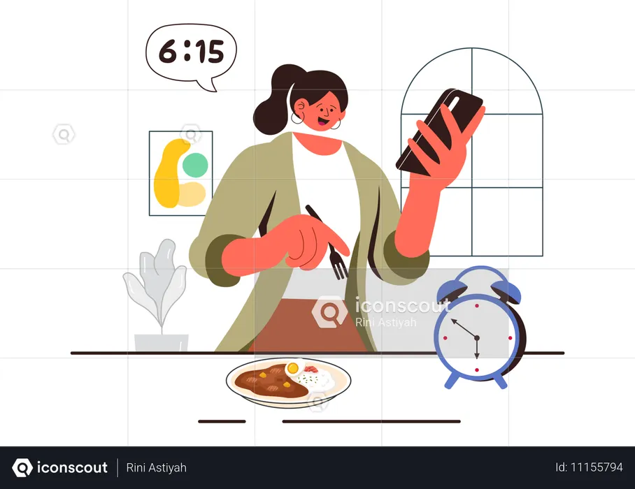 Woman rushing in morning hour  Illustration