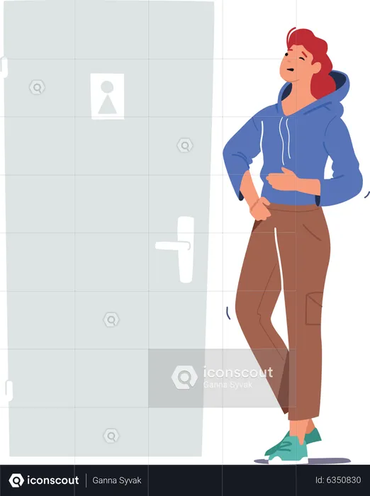 Woman rushing to go to restroom  Illustration