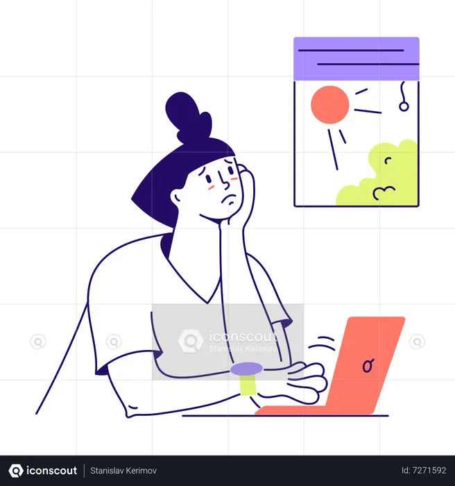 Woman sad at work in office  Illustration