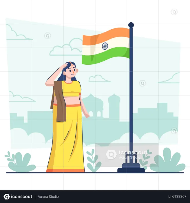Woman saluting on Indian republic day  Illustration