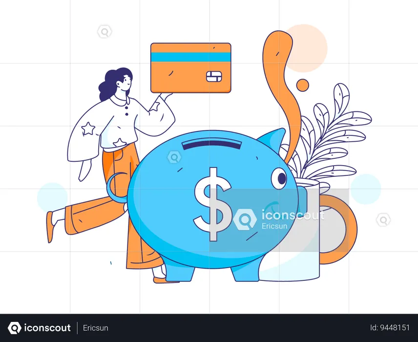Woman saves money for shopping  Illustration