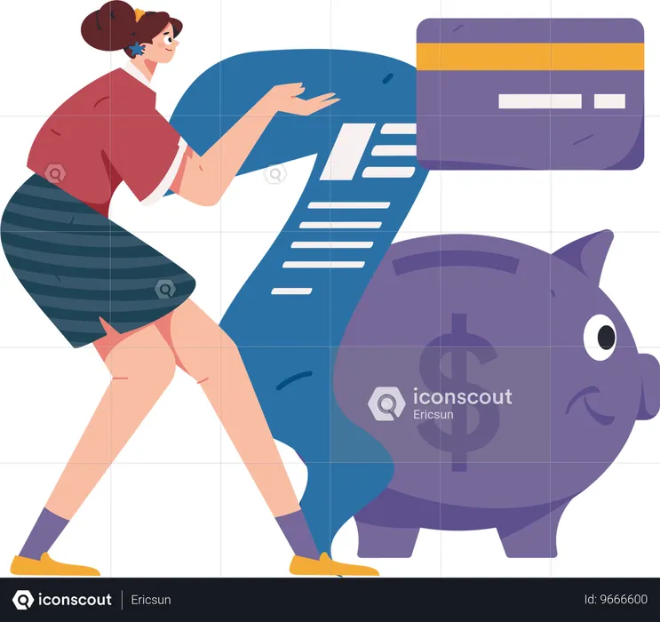 Woman saving money in piggy bank  Illustration