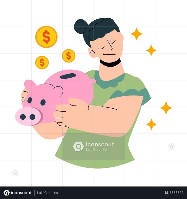 Woman savings money in piggy bank  Illustration