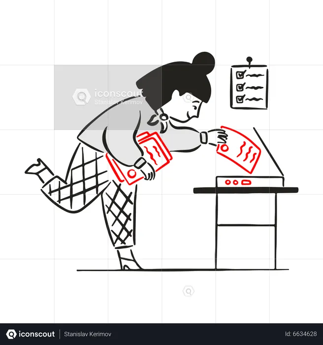 Woman scan document using scanner  Illustration