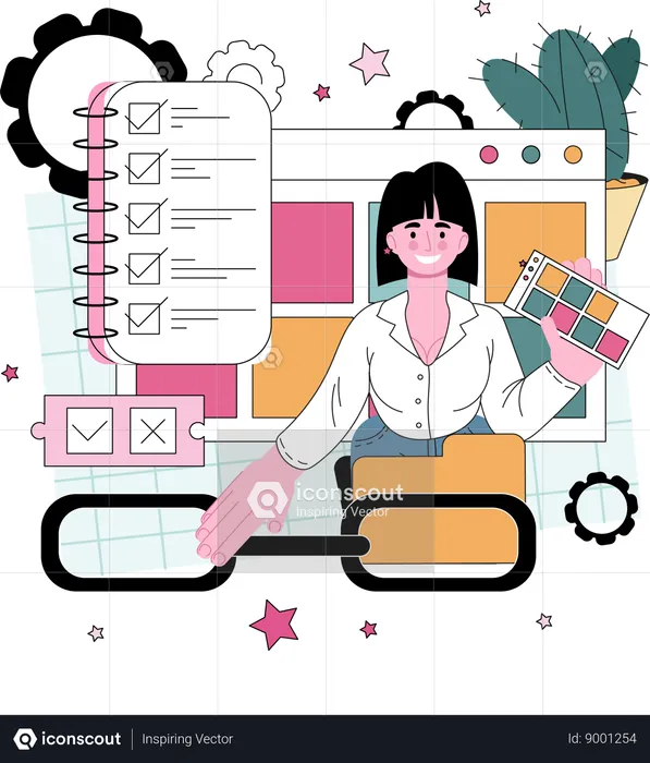 Woman schedules business tasks  Illustration