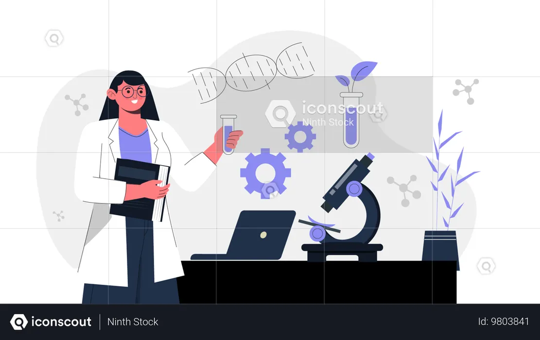 Woman scientist doing bio research  Illustration