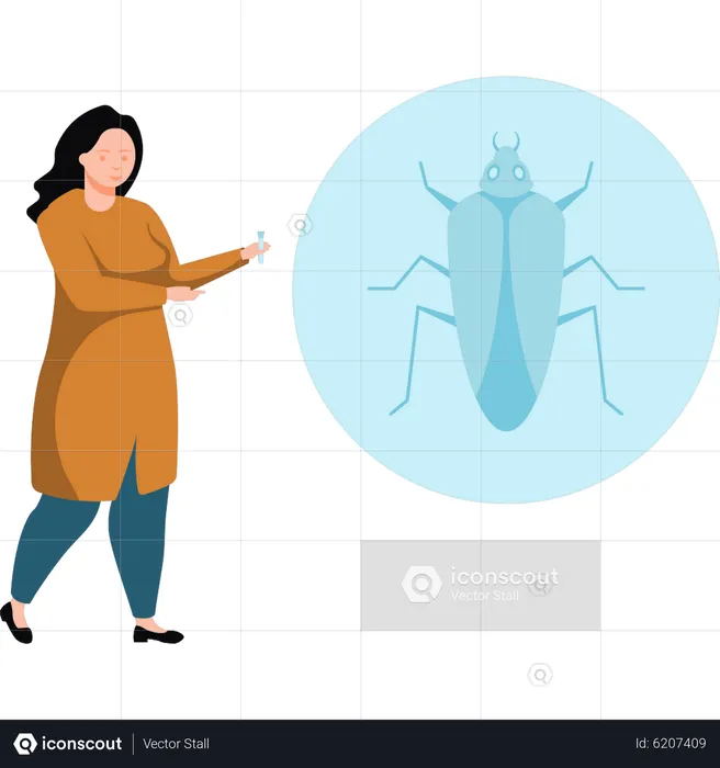 Woman scientist experimenting on insects  Illustration