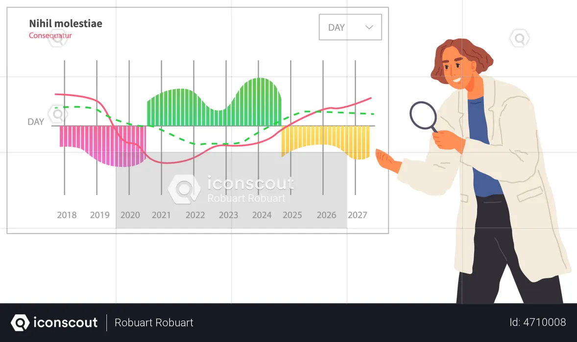 Woman scientist looking at research chart  Illustration