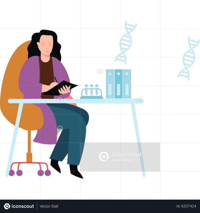 Woman scientist preparing lab report  Illustration