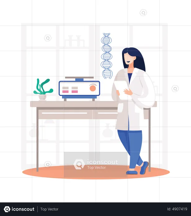 Woman scientist research on dna  Illustration