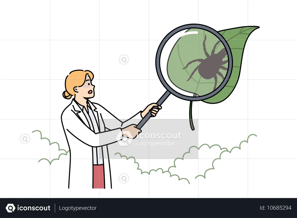 Woman scientist studies encephalitic ticks  Illustration