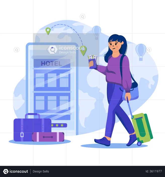 Woman Search Hotel Location  Illustration